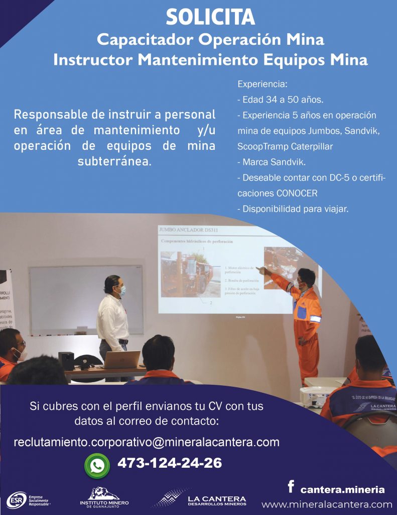 Capacitador Operación Mina, Instructor Mantenimiento Equipos Mina